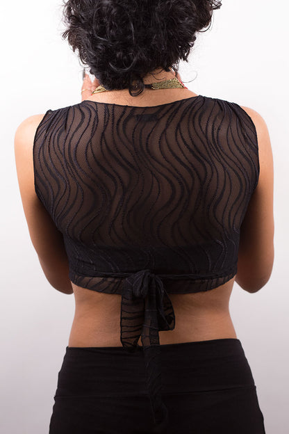 Sheer Black Wrap Crop Top